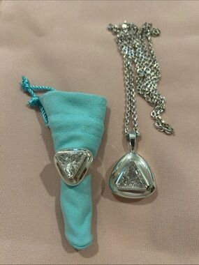 Vintage Silver Triangle Crystal  Statement Ring/Necklace